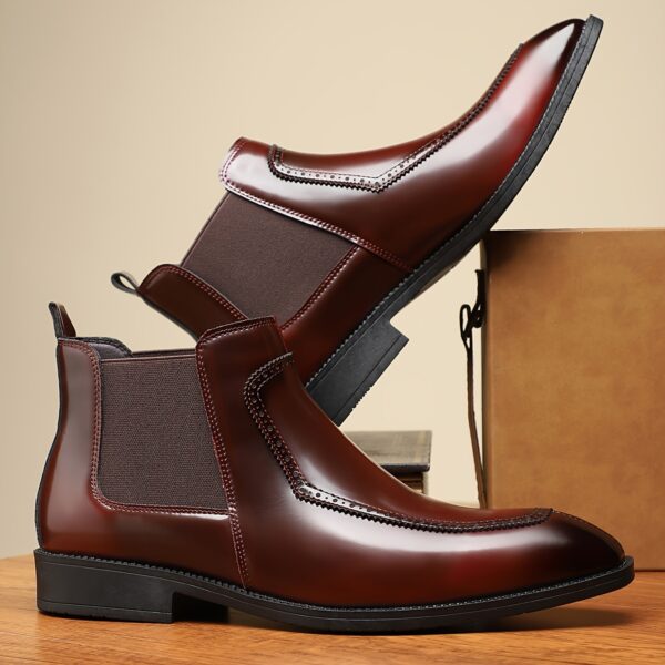 Men's Slip-On Boots - Durable Rubber Sole, Black Ankle Boots with Pointed Toe & Elastic Band, All-Season Casual Street Style Shoes - Image 8