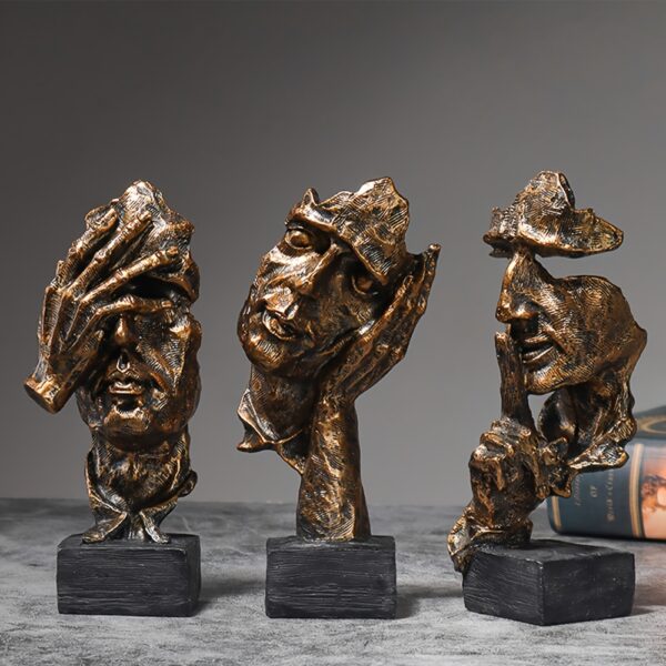 The Silent Faces Of People Are Golden Abstract Resin Art Pieces For Home Decoration, Consisting Of 3 Items. - Image 6