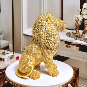 Golden Beaded Lion Statue - Elegant Resin Desk Decor for Living Room, Bedroom, Office | Ideal Gift for Father'S Day, Mother'S Day, Easter, Graduation | Versatile Home Decoration, Bedroom Decor|Luxurious Lion Design|Detailed Craftsmanship, Lion Decor