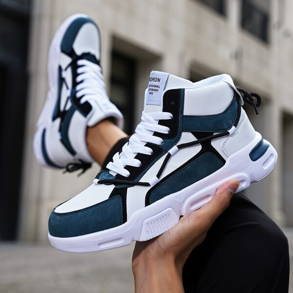 Men'S Front Strap Letter Pattern Contrast Color Double Shoelaces Fashion Design Outdoor Breathable High Top Casual Sneakers - Image 2