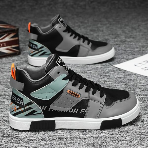 1 Pair Men'S High-Top Chunky Sneakers, Preppy Style Casual Sports Shoes with Faux, Fabric Lining, PVC Sole, Round Toe, Lace-Up - Solid & Striped Patterns, Cartoon Design for Outdoor Activities, All-Season Comfort - Image 10