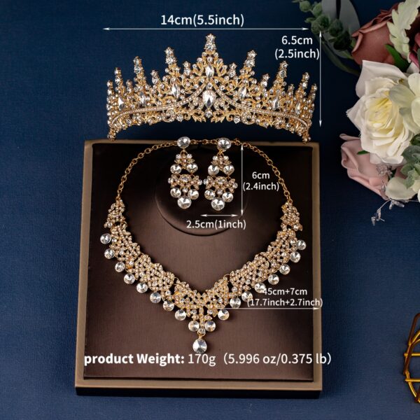 Elegant Rhinestone Crown Jewelry Set with Necklace and Earrings, Classic Zinc Alloy Bridal Tiara for Wedding, Party, Stage Performance, All-Season Accessory - Image 2