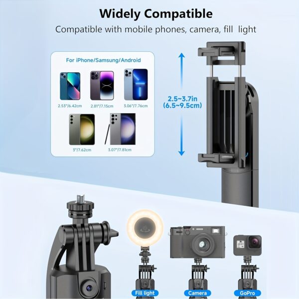 360° Auto Face Tracking Tripod - Extendable Smart Phone Holder with Motion Detection, USB Rechargeable, for Android/iOS Phones, Ideal for Sports & Events, Event Tracking | 360° Rotation | Wireless Connectivit - Image 4