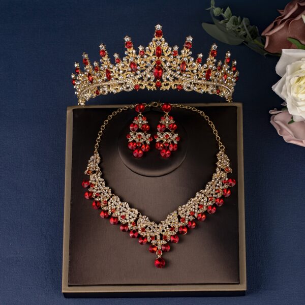 Elegant Rhinestone Crown Jewelry Set with Necklace and Earrings, Classic Zinc Alloy Bridal Tiara for Wedding, Party, Stage Performance, All-Season Accessory - Image 8