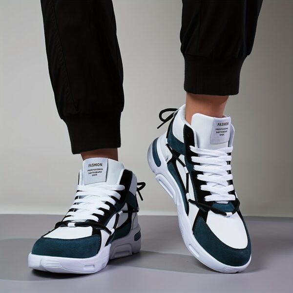 Men'S Front Strap Letter Pattern Contrast Color Double Shoelaces Fashion Design Outdoor Breathable High Top Casual Sneakers - Image 3