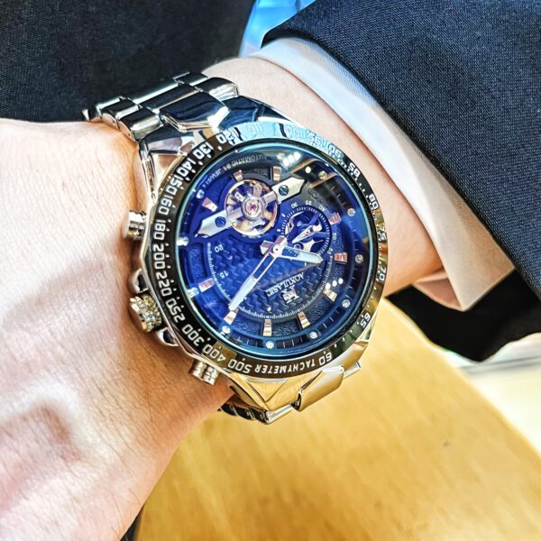 Dapper, Stylish Men's Automatic Mechanical Watch with Tourbillon Movement - Sleek Hollow Design, Stainless Steel Band - Image 6