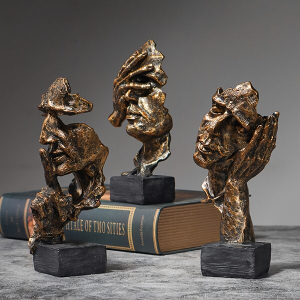 The Silent Faces Of People Are Golden Abstract Resin Art Pieces For Home Decoration, Consisting Of 3 Items. - Image 11