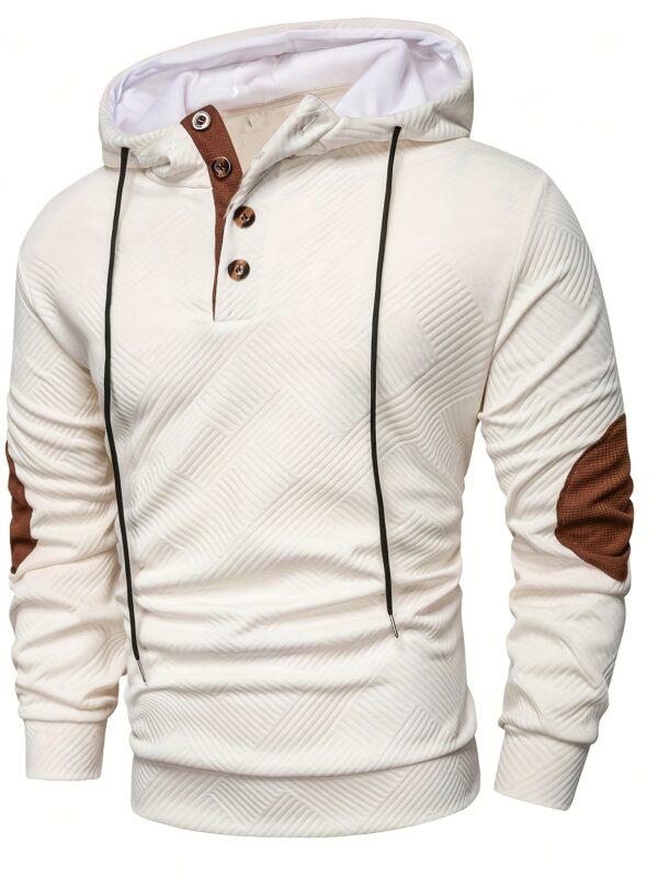 Men'S Stylish Casual Hooded Cardigan with Front Zipper and Button Placket - Geometric Pattern, Brown and Orange Accents, Light Gray, Perfect for Spring/Fall - Image 5
