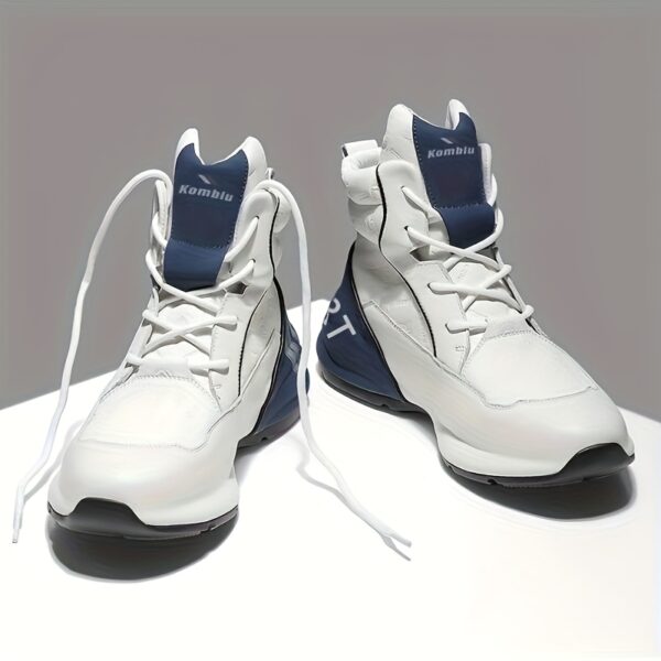 Men's High-Top Casual Sneakers - White & Blue, All-Season Comfort, Lace-Up Sneakers with Non-Slip PVC Sole, Round Toe, PU/Fabric Upper, Perfect for Casual Attire, High Top Sneakers - Image 7