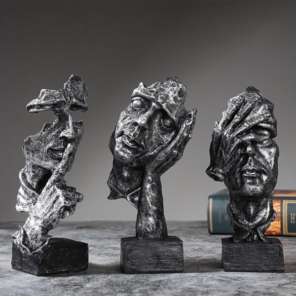 The Silent Faces Of People Are Golden Abstract Resin Art Pieces For Home Decoration, Consisting Of 3 Items.