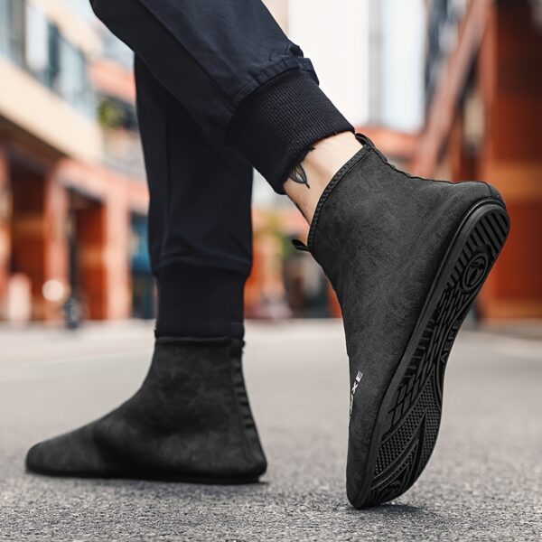CJOXE Men's Casual Fashion Ankle Boots - Sleek Black Slip-On Walking Shoes with Geometric Design, Comfortable Fabric Lining & Durable Rubber Sole for All-Season Outdoor Activities - Image 10