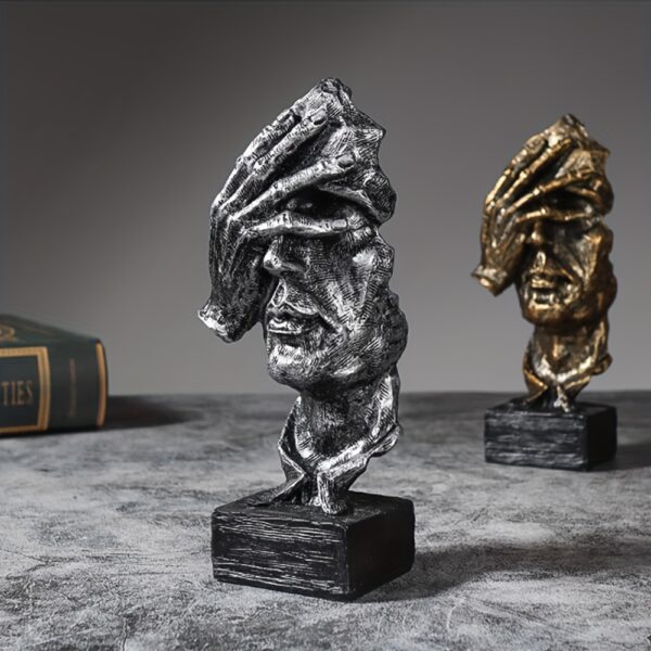 The Silent Faces Of People Are Golden Abstract Resin Art Pieces For Home Decoration, Consisting Of 3 Items. - Image 10