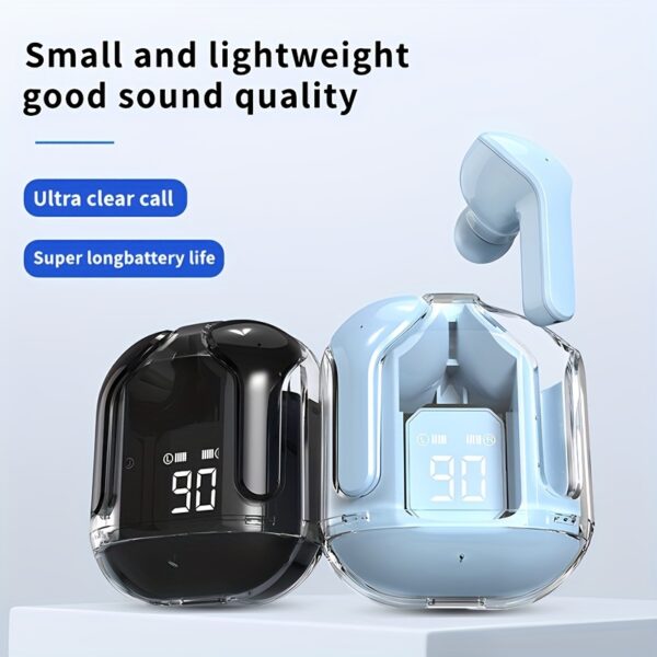1 Pair Transparent TWS Wireless Earbuds with LED Power Display, Sports & Exercise In-Ear Headphones, Volume Control, Compatible with Smartphones, Condenser Mic, Rechargeable Lithium Polymer Battery, Type-C Charging, for Gaming, Music, Business - Ideal Gift - Image 4