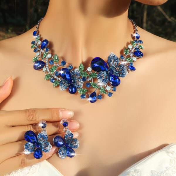 A Luxurious And Sparkling Floral Colored Necklace And Earring Set, Perfect for Brides, Wedding Jewelry, And Party Accessories with a Bling Effect. - Image 9