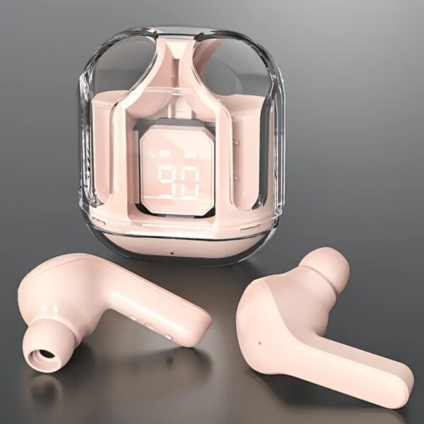 1 Pair Transparent TWS Wireless Earbuds with LED Power Display, Sports & Exercise In-Ear Headphones, Volume Control, Compatible with Smartphones, Condenser Mic, Rechargeable Lithium Polymer Battery, Type-C Charging, for Gaming, Music, Business - Ideal Gift - Image 5