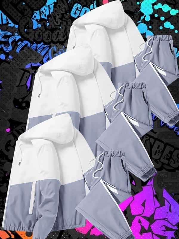 2pcs Set of New Spring And Autumn Sports Fashion Suits for Men, Hooded Jackets, Jackets, Simple Casual Pants with Cuffs - Image 2