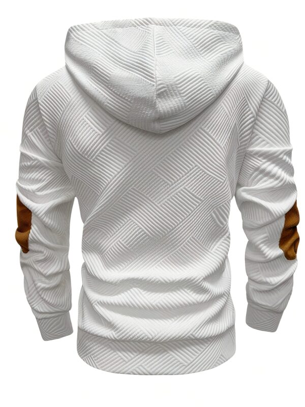 Men'S Stylish Casual Hooded Cardigan with Front Zipper and Button Placket - Geometric Pattern, Brown and Orange Accents, Light Gray, Perfect for Spring/Fall - Image 8