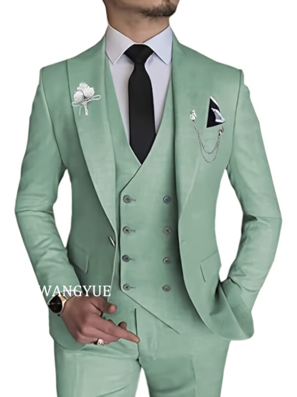 WANGYUE Men'S 3pcs Suit Set - Slim Fit Viscose 80%, Polyester 20% Business Formal Wedding Dance Party Suit with Vest and Pants, Solid Color, Non-Stretch Fabric, Regular Fit, Peak Lapels, All Seasons - Image 9
