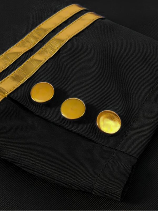 Vintage-Inspired Mid-Length Tuxedo Coat with Golden Trim - Black Retro Punk Style for Halloween, Stage Performances & Themed Events, Stage Performance Attire | Ornate Golden Detailing | Polyester Fiber Coat - Image 13