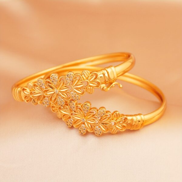 Elegant Bohemian Golden-Tone Bracelet Set with Sparkling Zirconia Accents – Intricate Floral and Geometric Designs, Ideal for Daily Wear & Special Occasions, Perfect Gift for Friends, Lovers, Mothers, Daily Wear Jewelry|Bohemian Style Bracelet|Open Cuff Bracelet - Image 3