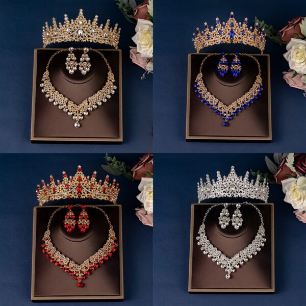 Elegant Rhinestone Crown Jewelry Set with Necklace and Earrings, Classic Zinc Alloy Bridal Tiara for Wedding, Party, Stage Performance, All-Season Accessory - Image 4