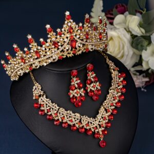 Elegant Rhinestone Crown Jewelry Set with Necklace and Earrings, Classic Zinc Alloy Bridal Tiara for Wedding, Party, Stage Performance, All-Season Accessory