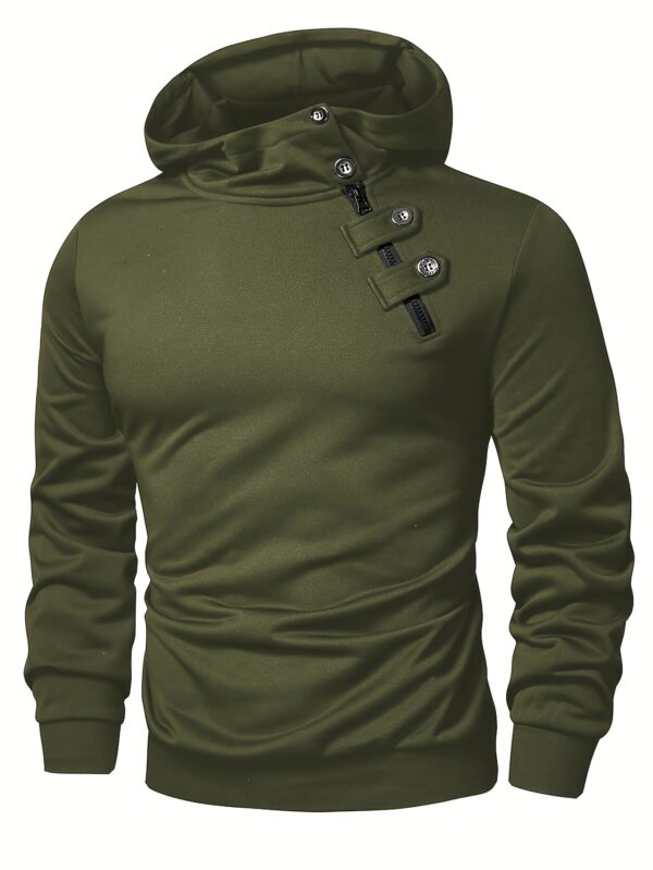 Men's Casual Green Hoodie with Half-Button Placket - Long Sleeve, Soft Polyester Fabric, Comfortable & Stylish for Spring/Fall, Casual Wear Hoodie | Minimalist Hoodie | Knitted Texture, Sweater Hoodie - Image 2