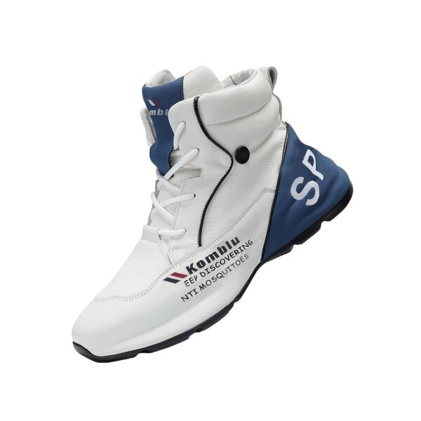 Men's High-Top Casual Sneakers - White & Blue, All-Season Comfort, Lace-Up Sneakers with Non-Slip PVC Sole, Round Toe, PU/Fabric Upper, Perfect for Casual Attire, High Top Sneakers - Image 8