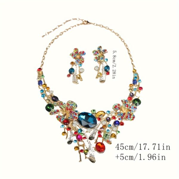 3pcs Vibrant Crystal Flower Jewelry Set - Luxurious Multicolored Necklace and Earrings, Zinc Alloy, Perfect for Bridal Parties & Celebrations, Wedding Gifts - Image 4
