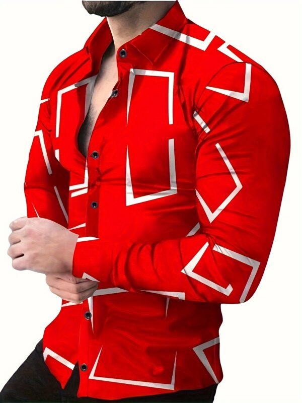 Stylish Geometric Print Long Sleeve Button Shirt - Fashionable, Versatile, and Comfortable - Perfect for Dates, Beach Holidays, and as Gifts - Image 2