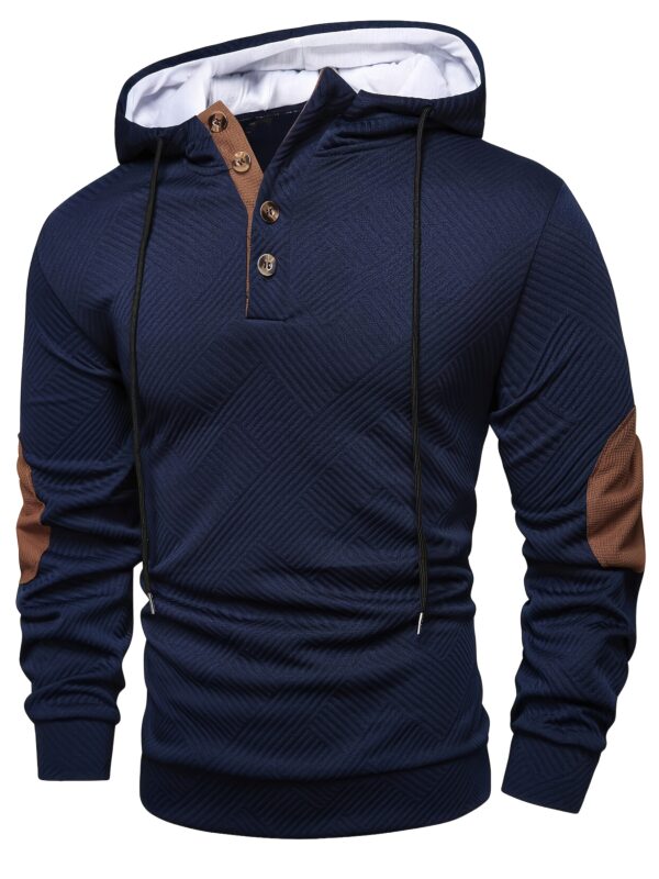 Men'S Stylish Casual Hooded Cardigan with Front Zipper and Button Placket - Geometric Pattern, Brown and Orange Accents, Light Gray, Perfect for Spring/Fall - Image 6