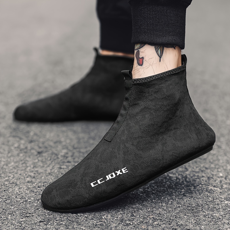 CJOXE Men’s Casual Fashion Ankle Boots – Sleek Black Slip-On Walking Shoes with Geometric Design, Comfortable Fabric Lining & Durable Rubber Sole for All-Season Outdoor Activities