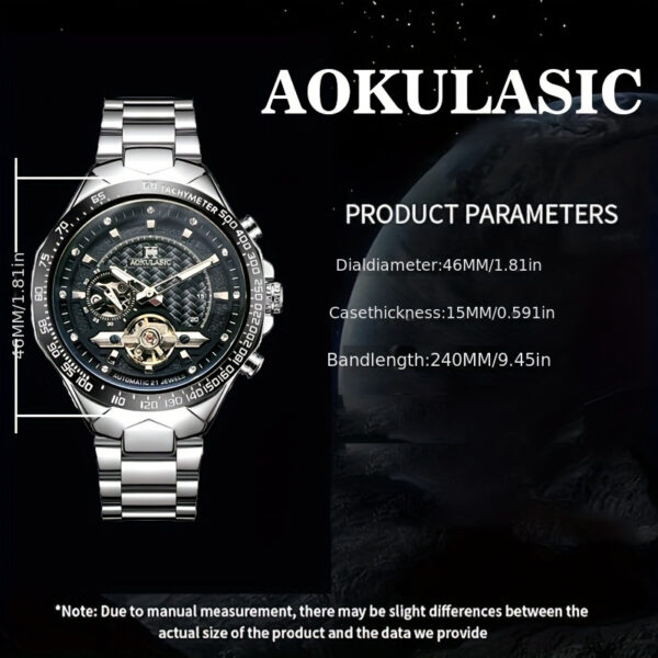 Dapper, Stylish Men's Automatic Mechanical Watch with Tourbillon Movement - Sleek Hollow Design, Stainless Steel Band - Image 5