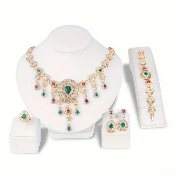 Ladies' Jewelry Set Including a Necklace, Earrings, Bracelet, And Ring, Featuring Rhinestone Embellishments. Stylish, Elegant, And Luxurious, Perfect for Weddings, Banquets, Parties, And Formal Occasions. - Image 5