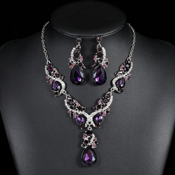 3pcs Synthetic Gemstone Necklace Earrings Set Vintage Pendant String Bride Wedding Banquet Jewelry - Image 6