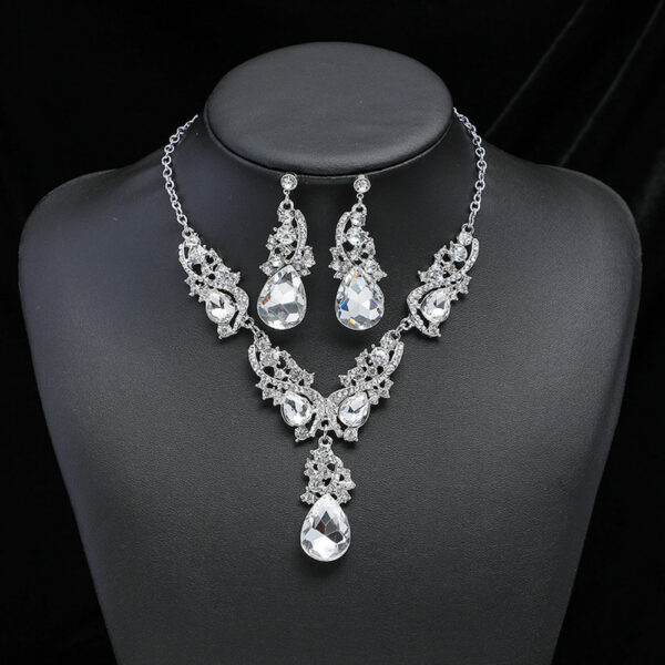 3pcs Synthetic Gemstone Necklace Earrings Set Vintage Pendant String Bride Wedding Banquet Jewelry - Image 4