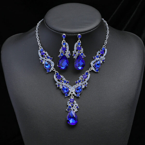 3pcs Synthetic Gemstone Necklace Earrings Set Vintage Pendant String Bride Wedding Banquet Jewelry - Image 2