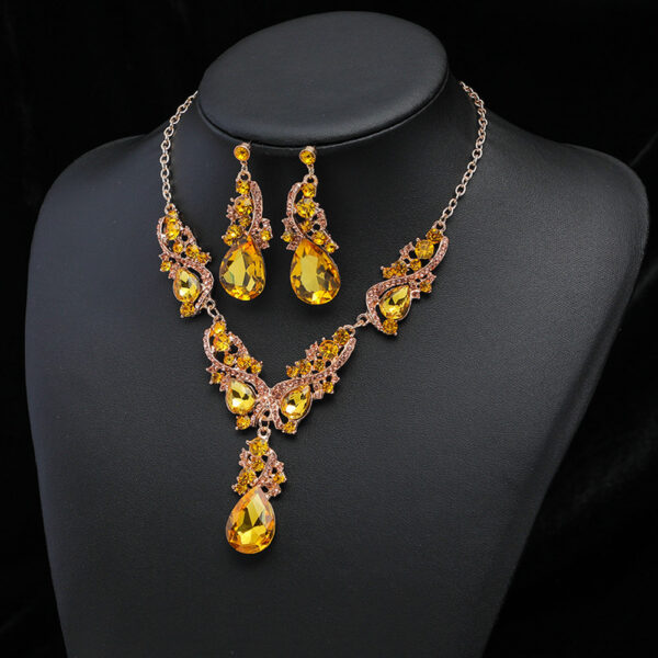3pcs Synthetic Gemstone Necklace Earrings Set Vintage Pendant String Bride Wedding Banquet Jewelry - Image 9
