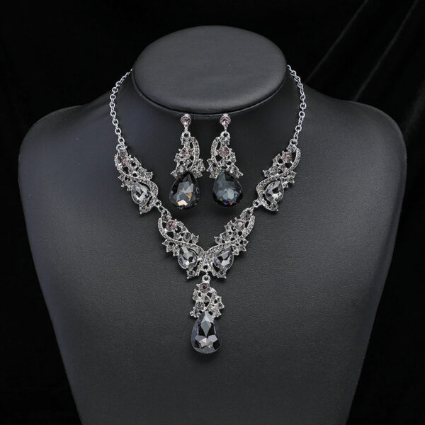 3pcs Synthetic Gemstone Necklace Earrings Set Vintage Pendant String Bride Wedding Banquet Jewelry - Image 3