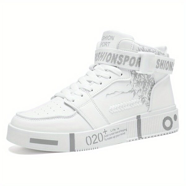 Unisex High-Top Skateboarding Shoes, Solid Color PU Upper, Fabric Inner, Rubber Sole, Lace & Buckle Closure, for Men and Women - Image 3