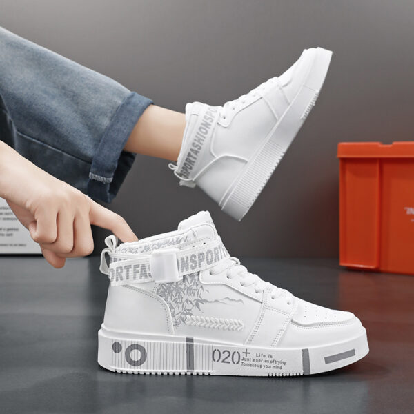 Unisex High-Top Skateboarding Shoes, Solid Color PU Upper, Fabric Inner, Rubber Sole, Lace & Buckle Closure, for Men and Women - Image 8