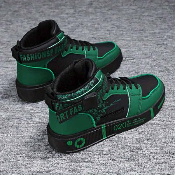 Unisex High-Top Skateboarding Shoes, Solid Color PU Upper, Fabric Inner, Rubber Sole, Lace & Buckle Closure, for Men and Women - Image 4