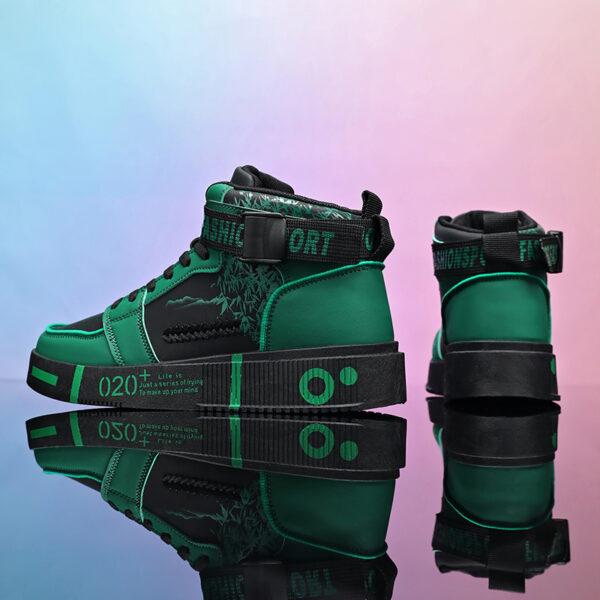 Unisex High-Top Skateboarding Shoes, Solid Color PU Upper, Fabric Inner, Rubber Sole, Lace & Buckle Closure, for Men and Women - Image 10