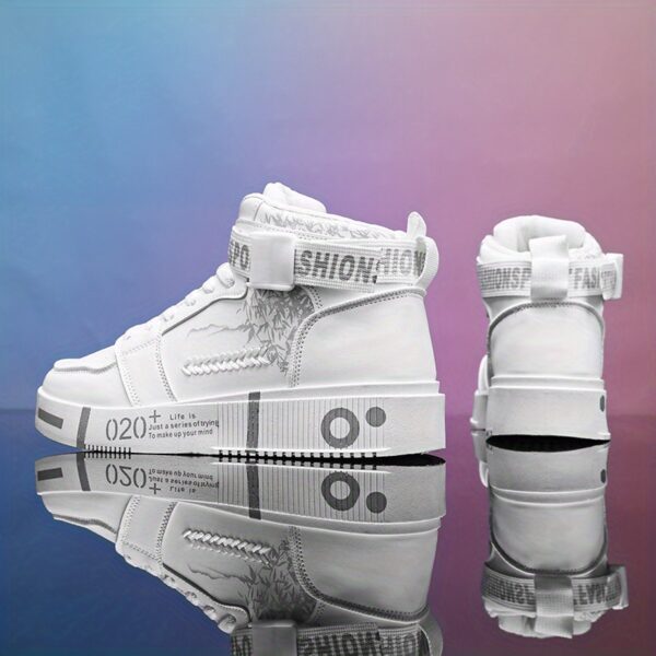 Unisex High-Top Skateboarding Shoes, Solid Color PU Upper, Fabric Inner, Rubber Sole, Lace & Buckle Closure, for Men and Women - Image 6