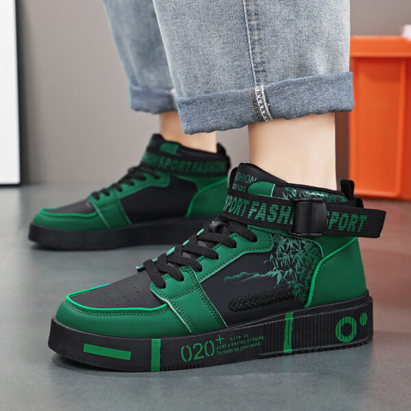 Unisex High-Top Skateboarding Shoes, Solid Color PU Upper, Fabric Inner, Rubber Sole, Lace & Buckle Closure, for Men and Women - Image 5