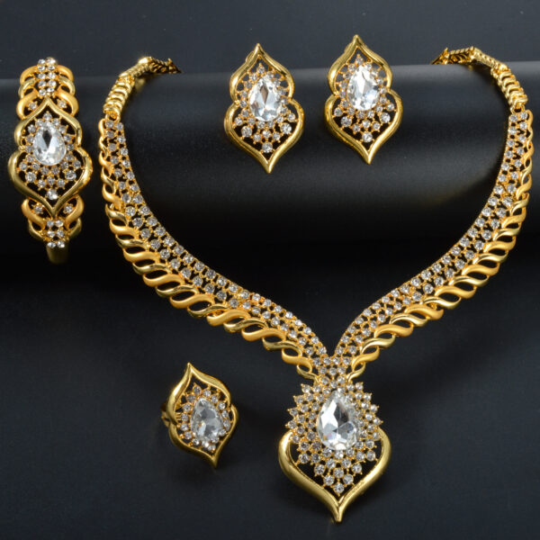 1 Set Elegant Copper Jewelry for Women - Luxury Teardrop Pendant Necklace, Bracelet, Ring, and Earrings with Synthetic Zirconia - Middle Eastern Style for Wedding, Party, Ramadan - All-Season Gift Set - Image 12