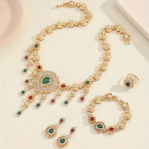 Ladies' Jewelry Set Including a Necklace, Earrings, Bracelet, And Ring, Featuring Rhinestone Embellishments. Stylish, Elegant, And Luxurious, Perfect for Weddings, Banquets, Parties, And Formal Occasions. - Image 9