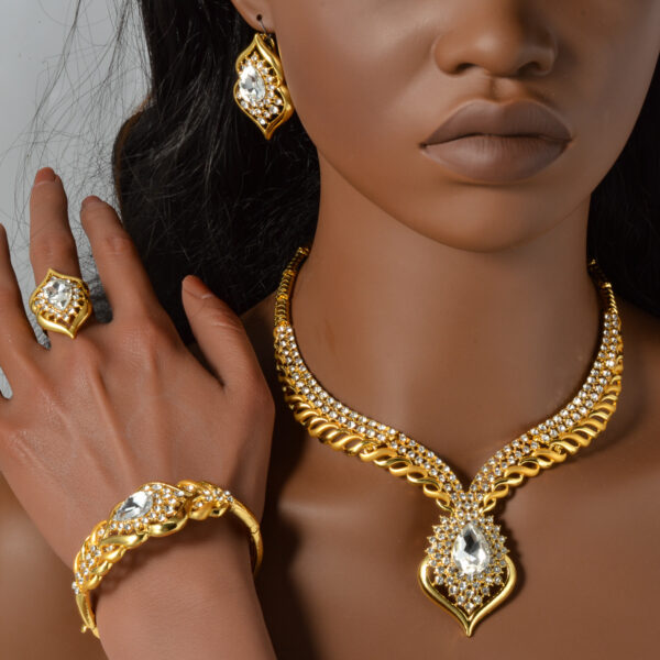 1 Set Elegant Copper Jewelry for Women - Luxury Teardrop Pendant Necklace, Bracelet, Ring, and Earrings with Synthetic Zirconia - Middle Eastern Style for Wedding, Party, Ramadan - All-Season Gift Set - Image 6