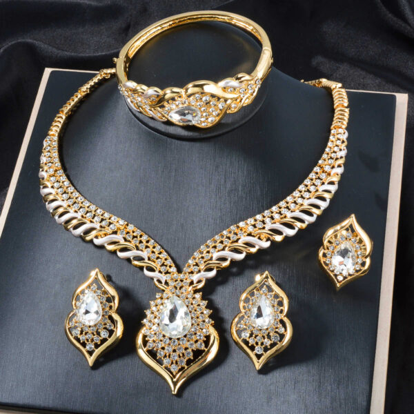 1 Set Elegant Copper Jewelry for Women - Luxury Teardrop Pendant Necklace, Bracelet, Ring, and Earrings with Synthetic Zirconia - Middle Eastern Style for Wedding, Party, Ramadan - All-Season Gift Set - Image 9