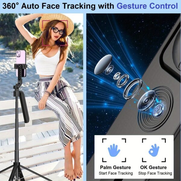 360° Auto Face Tracking Tripod - Extendable Smart Phone Holder with Motion Detection, USB Rechargeable, for Android/iOS Phones, Ideal for Sports & Events, Event Tracking | 360° Rotation | Wireless Connectivit - Image 7